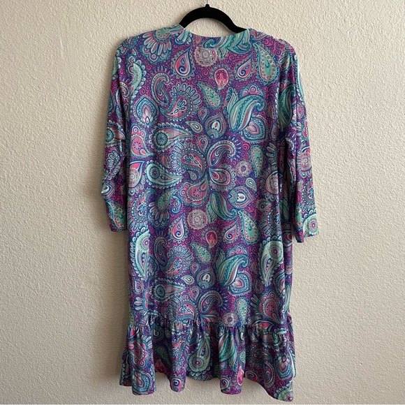 Simply Southern Blue Purple Paisley Ruffle Dress with Pockets - Picture 4 of 6